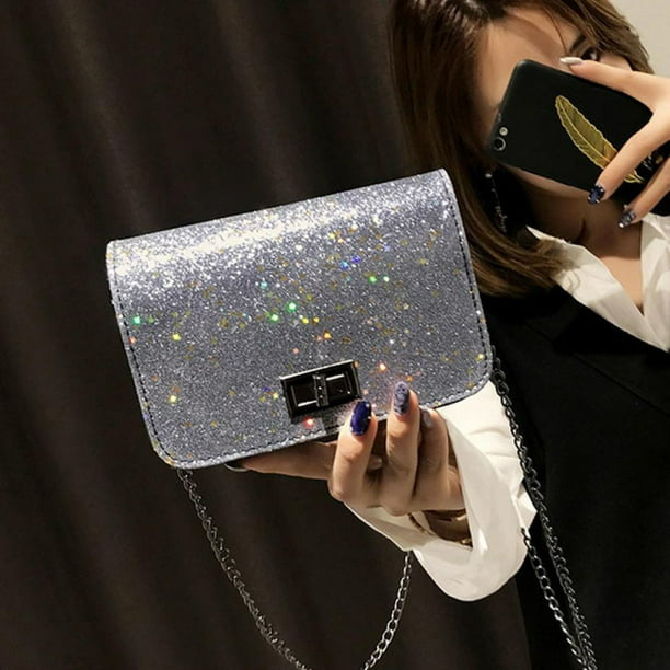 Women Shiny Sequins Evening Clutch Bag Chain Shoulder Handbag Purse Wallet Pouch